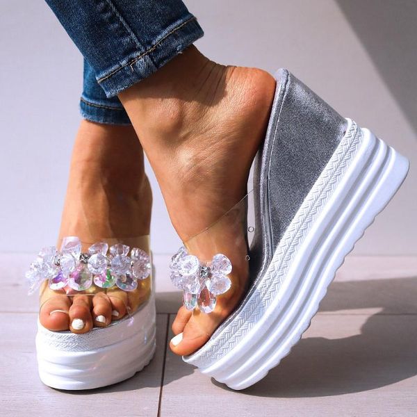 

ins pvc crystals wedges high heels leisure summer sandal shoes women platform mules slippers female, Black