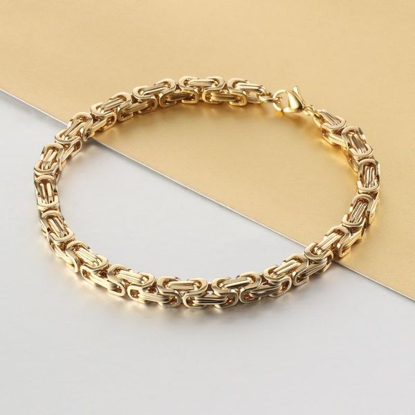 

3pcs 6mm gold color hip hop strong bracelet stainless steel byzantine chain bracelets for men male gifts dropshipping jewelry, Black