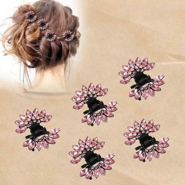 

m mism 6pcs/set crystal rhinestone flower hair claws shiny butterfly girls hair accessories ornaments women wedding hair clips, Silver