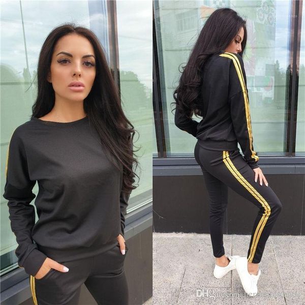 

tracksuits fashion solid color stripe panelled two piece outfits women designer clothes casual women designer, White