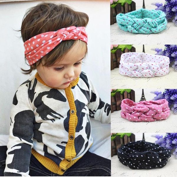 

5 colors baby kids knot headbands braided headwrap polka dot cross knot baby turban tie knot head wrap children's hair accessories, Slivery;white
