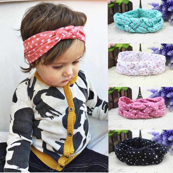 5 colori Baby Kids Nodo Fasce per capelli intrecciato Copricapo a pois Croce Nodo Bambino Turbante Cravatta Nodo Avvolgere la testa Accessori per capelli per bambini