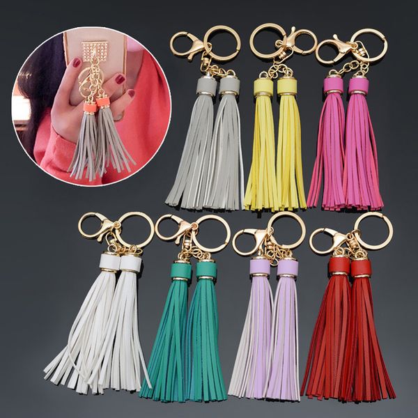 

fashion pu leather tassel keychain for women leather car keyring long tassels car ornaments bag pendants cute tassel key chain, Silver