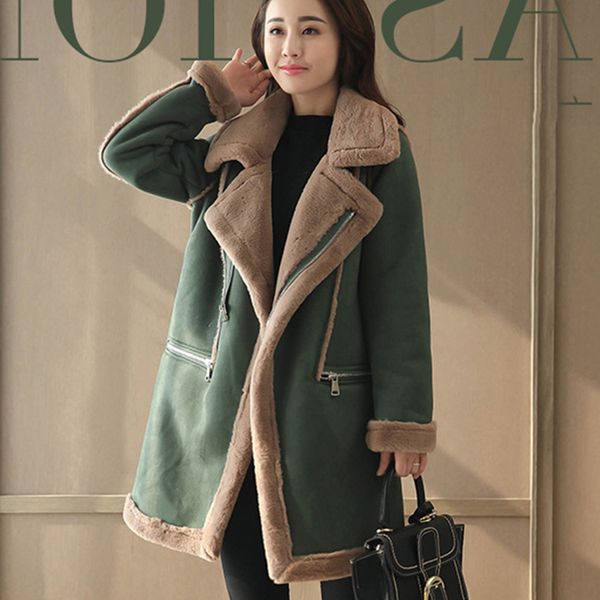 

women's down & parkas coat jacket warm fashion fur faux casual long-sleeved winter ladies long suede dropship, Black