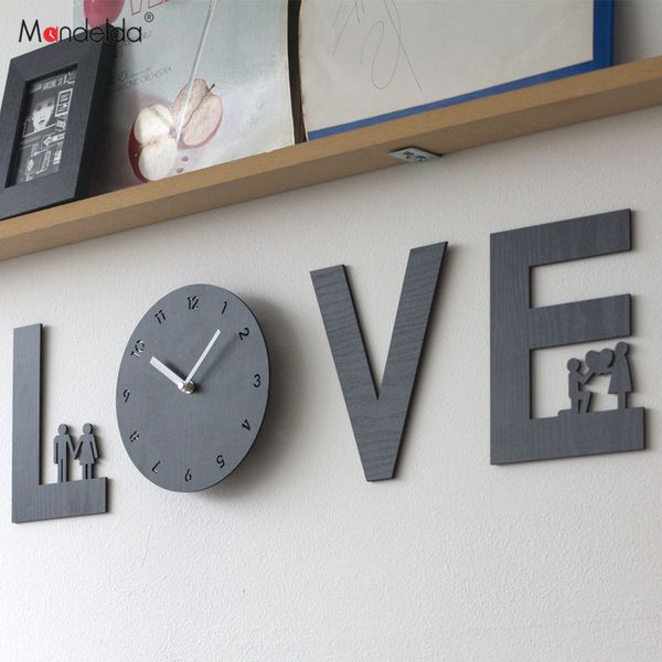 

europe love wall clock home decor diy digital watches sticker for living room decoration 3d quartz merchanism suzuki silent mdf
