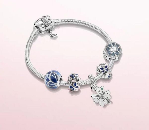 

2020 butterfly charm bracelet set blue blossom charms diy fit original bracelets diy jewelry pulseras mujer moda, Black