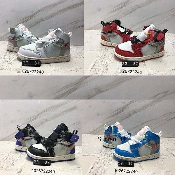 

toddlers white unc red children shoes jointly signed high og ow ji 1s kids basketball trainers chicago 1 infant boys university blue sneaker, Black