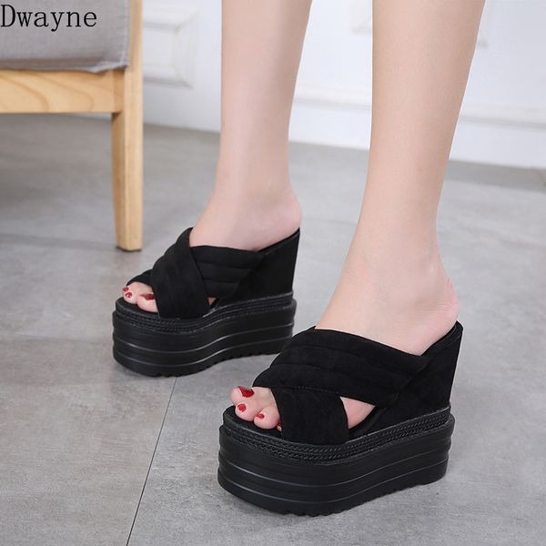 

summer new wedge with women's slippers europe and america super high heel waterproof platform fashion wild slippers, Black