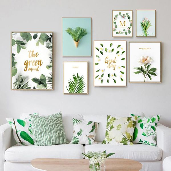 

paintings cartoon nordic simple small fresh plant leaves print on canvas no frame wall pictures for living room poster decoration