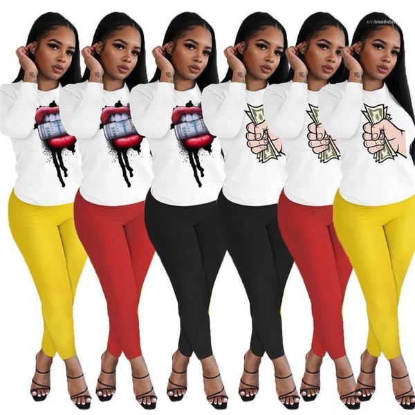 

color fashion suits womens clothing 2 piece set autumn ladies designer casual suits dollar pattern printed solid, White