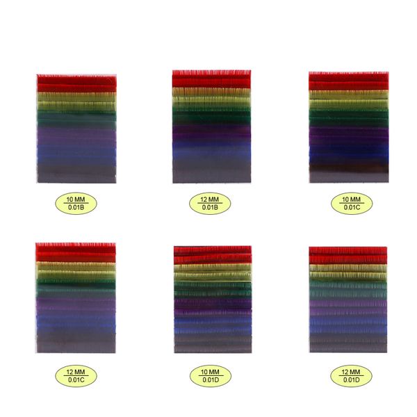 

12rows/set false eyelashes extension mixed rainbow 0.1mm colorful natural individual eyelashes lashes beauty makeup tool 6color