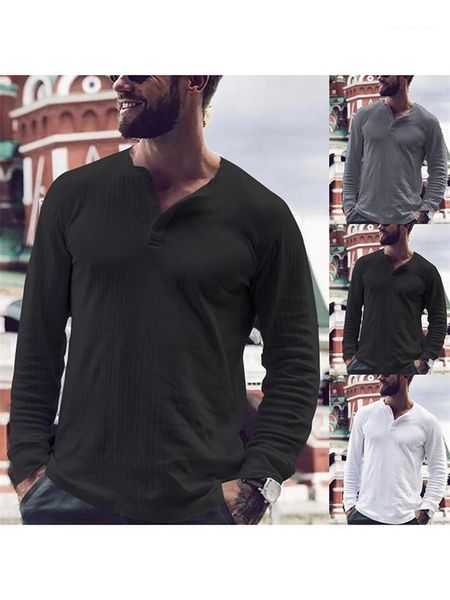 

strip tshirts весна осень с длинным рукавом сплошной цвет две кнопки тройники человек свободный свободный tops mens воротник стойка, White;black