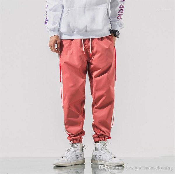 

designer pants casual letter striped loose long mens pencil pants fashion drawstring mens trousers patchwork color mens, Black