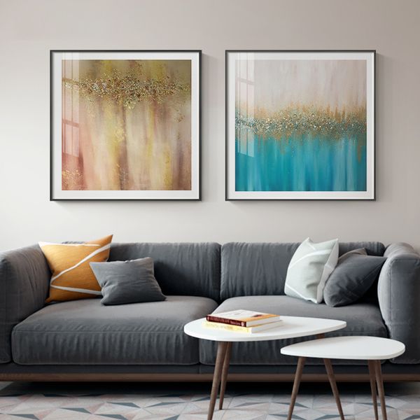 

large abstract blue glod modern print picture posters and prints wall art canvas poster nordic decoration home oil painting