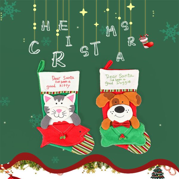 

non woven dog cats pattern christmas stockings christmas santa sock gift bag for kid plaid stocking new year gift bag
