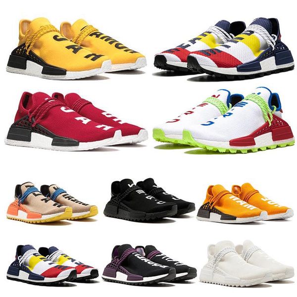 

2020 new pw human race hu trail running shoes pharrell williams triple white nerd black solar pack sun glow mens women trainers sneakers