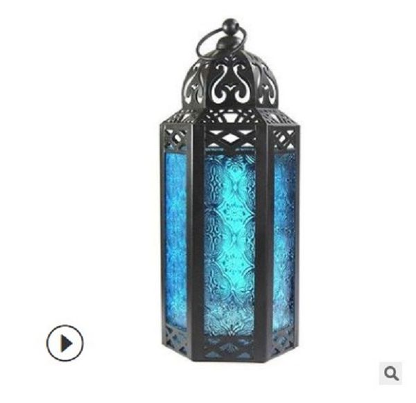 

2020 american rural iron candlestick wind lamp colored glass candlestick morocco classical wind lamp ornaments