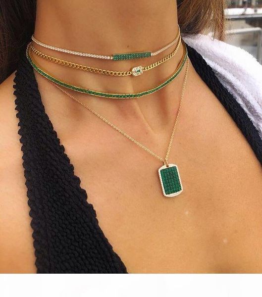 

gold plated green rainbow baguette cubic zirconia 30+10cm choker wedding gorgeous women necklace, Silver