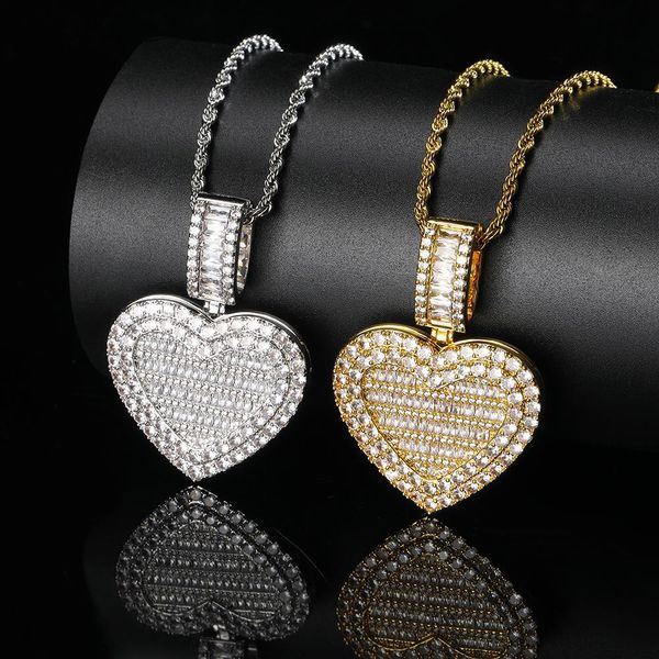 Vintage-Schmuck-Geschenk für Damen, 18 Karat vergoldet, offenes Foto-Herz-Medaillon, glänzende Diamant-Halskette für Paare