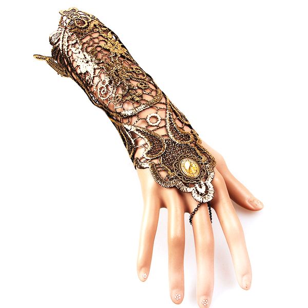 

five fingers gloves women steampunk style fingerless long vintage lace hollow-out chain bracelet skid resistant goth party costumes, Blue;gray