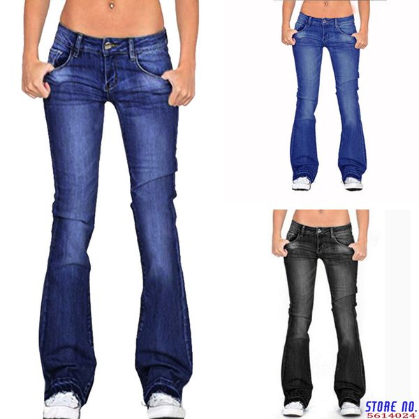 

2020 new spring denim flare jeans women high waist retro skinny jeans wide leg trousers femme casual flare pants spodnie damskie, Blue