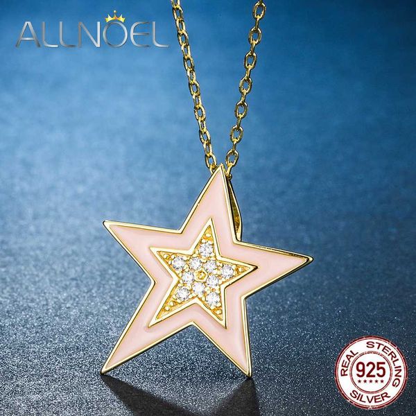 

allnoel solid 925 sterling silver 9k real gold plated 5a zircon diamond gemstone enamel star pendant necklace fine jewelry new