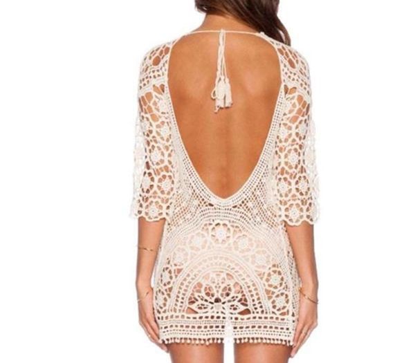 

swimwear cover up women white tunic beach dress clothing backless bathing suit crochet bikini swimming beach99, Black;gray