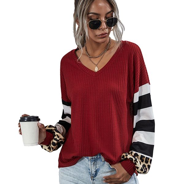 

striped stitching long-sleeved t-shirt women, White