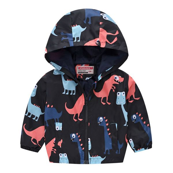 

kids baby boys autumn jacket black cartoon dinosaur zipper windbreaker coat girls waterproof hoodies outerwear children clothing, Blue;gray