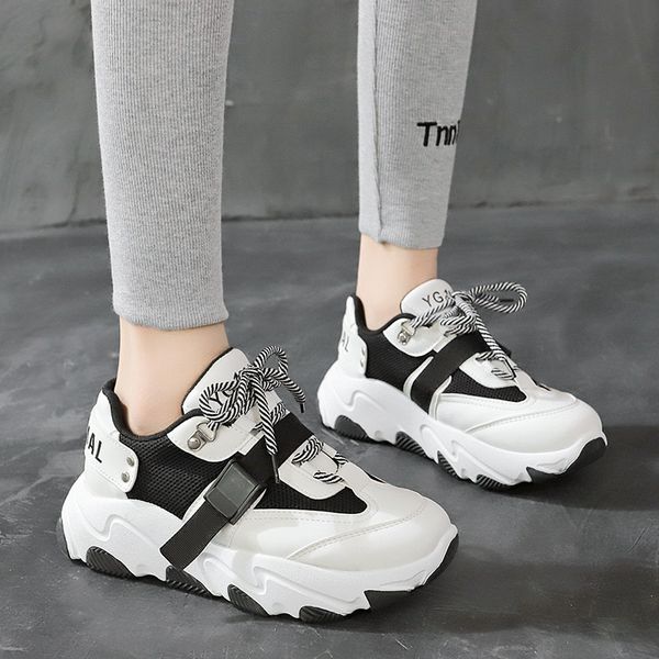 

2020 spring summer fashion leisure handiness dad shoes women's korean students increase white breathable wear-resistant sneakers, Black