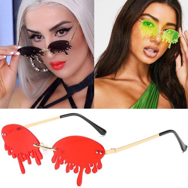 

fashion vintage sunglasses funny women tear shape male sun glasses party beach 2020 summer metal candy color red yellow, White;black