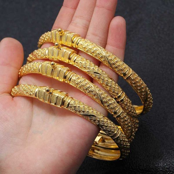 

1-4 pieces ) queen shape dubai gold bangle jewelry for women girls 24k gold color ethiopian wedding bangles bracelet jewelry, Black