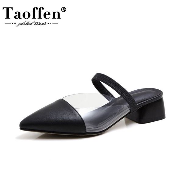 

taoffen summer women sandals shoes fashion square heels patchwork shoes women stylish pointed toe casual footwear size 31-43, Black
