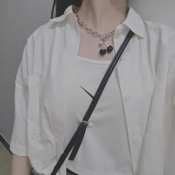 

2020 kpop goth black cherry pendant metal clavicle chain choker necklace for women egirl punk aesthetic accessorie jewellery, Silver