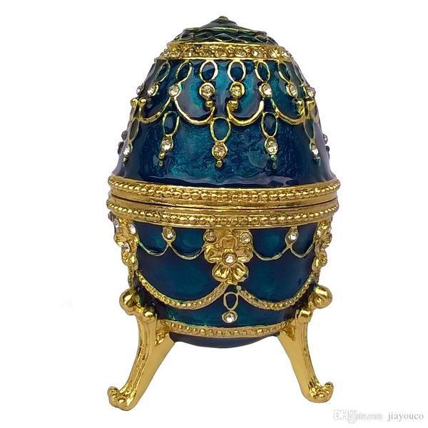 

blue faberge egg trinket & jewelry box wedding ring box russian craft, Black;white