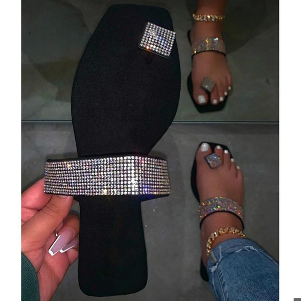 

2020 women slippers flip flops summer female crystal beach slides flat shoes casual house shoes non-slip walk slippers, Black