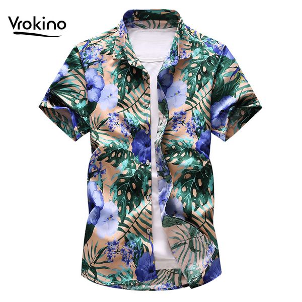 

vrokino brand new summer in 2020 men's casual flower short sleeve shirt large size hawaiian shirt 5xl 6xl 7xl men's blue red, White;black