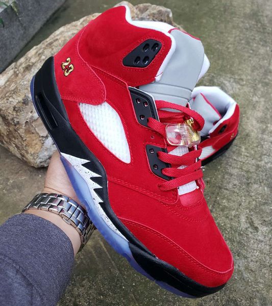 

trophy room x 5 ice blue university red men retro basketball shoes sneakers 5s baskets ball chaussures de designer shoes mens trainers, Black