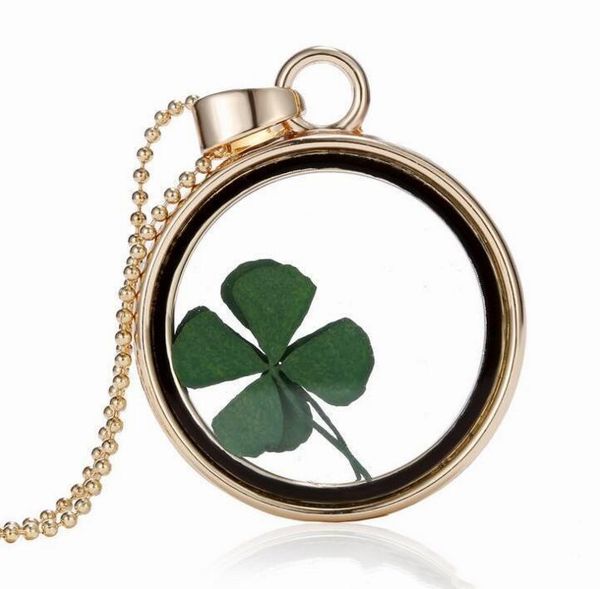 

ожерелья покрыло locket clovers цветка 9 шарма цвета золота сухой ожерелье кулон высушенные esrwh круглый цветок клевера floating ожерелье, Silver