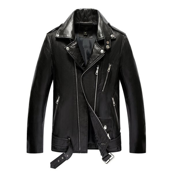 

genuine leather jacket men real sheepskin leather bomber jackets spring autumn motocycle plus size coat 19-811 mf620, Black
