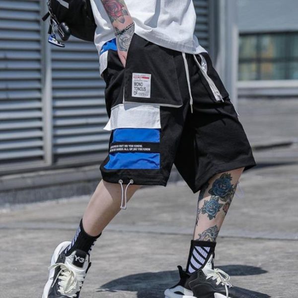 

popular logo overalls 2020 summer youth fashion matching color multi-pocket slacks fitness exercise jogging training pants, White;black