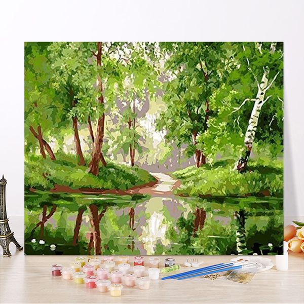 

40x50 cm frameless picture diy painting by numbers green lake landscape modern wall art picture handpainted on canvas for gift