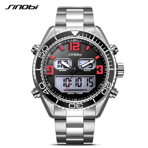 

sinobi 2020 mens watches luxury steel wrist watch men analog digital back light led clock relogio masculino, Slivery;brown