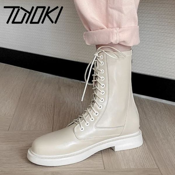 

tuyoki real leather woman short boots zipper fashion flats winter shoe woman warm cross strap casual daily footwear size 33-40, Black
