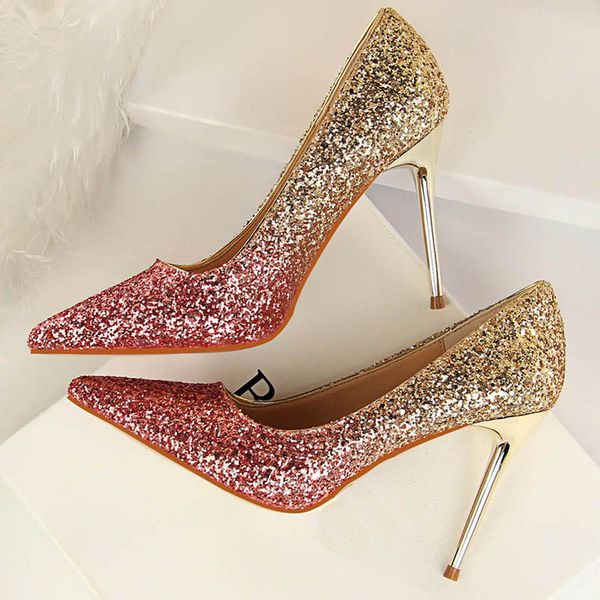 

2020 women fetish 9cm high heels glitter bling scarpins classic pumps stiletto wedding bridal gold silver valentine shoes, Black