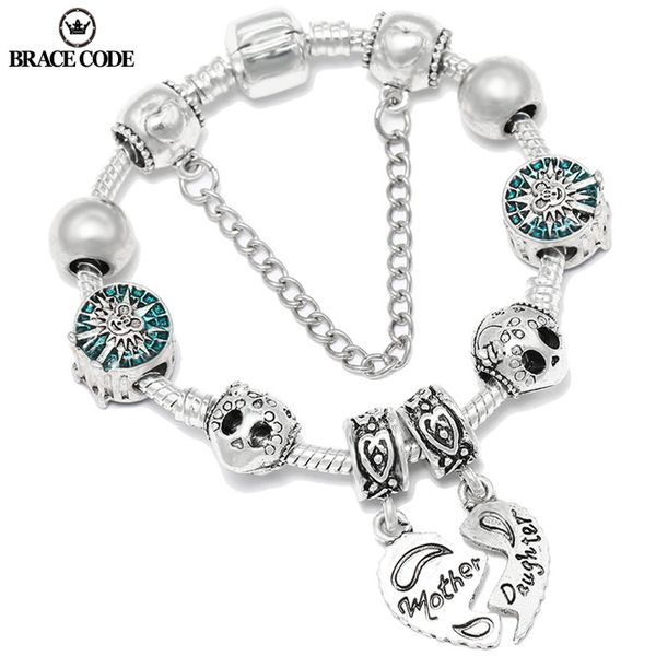 

enamel heart to heart beads charm bracelets & bangles original pulsera with snake chain bracelets for women fashion jewelry, Golden;silver