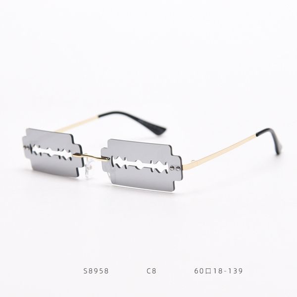 

fashion vintage rimless blade sunglasses women men 2020 design unique hollow steampunk sun glasses uv400 shades, White;black