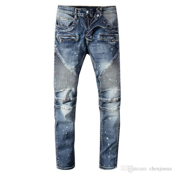 

2020ss mens jeans slim fit ripped jeans men hi-street mens distressed denim joggers knee holes washed destroyed men the elastic jeans #7582, Blue