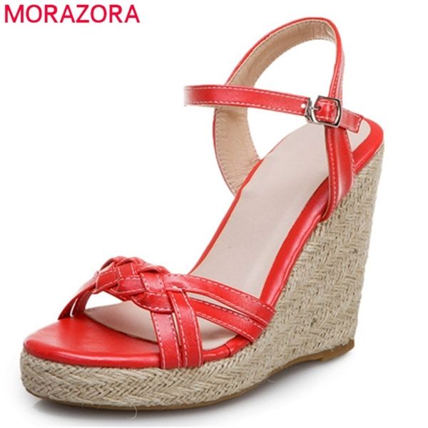 

morazora 2020 big size 34-46 women sandals buckle summer bohemian style casual shoes simple wedges platform sandals ladies 0925, Black