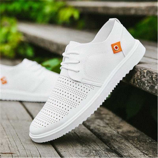 

2020 spring and summer breathable white shoes with holes for men korean all-match sneakers hollow casual leather shoes net, Black